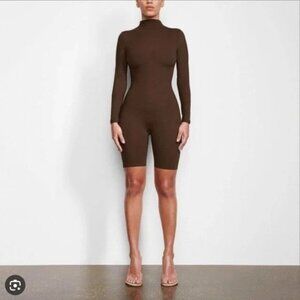 SKIMS All-In-One Mock Neck Mid Thigh Onesie Cocoa 4X